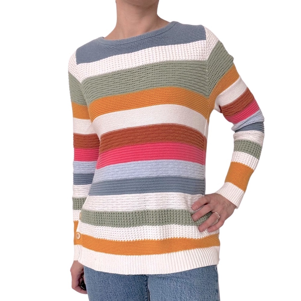 MULTICOLOR STRIPE  RAINBOW BOAT NECK COTTON JUMPER SWEATER WOMEN SIZE SMALL